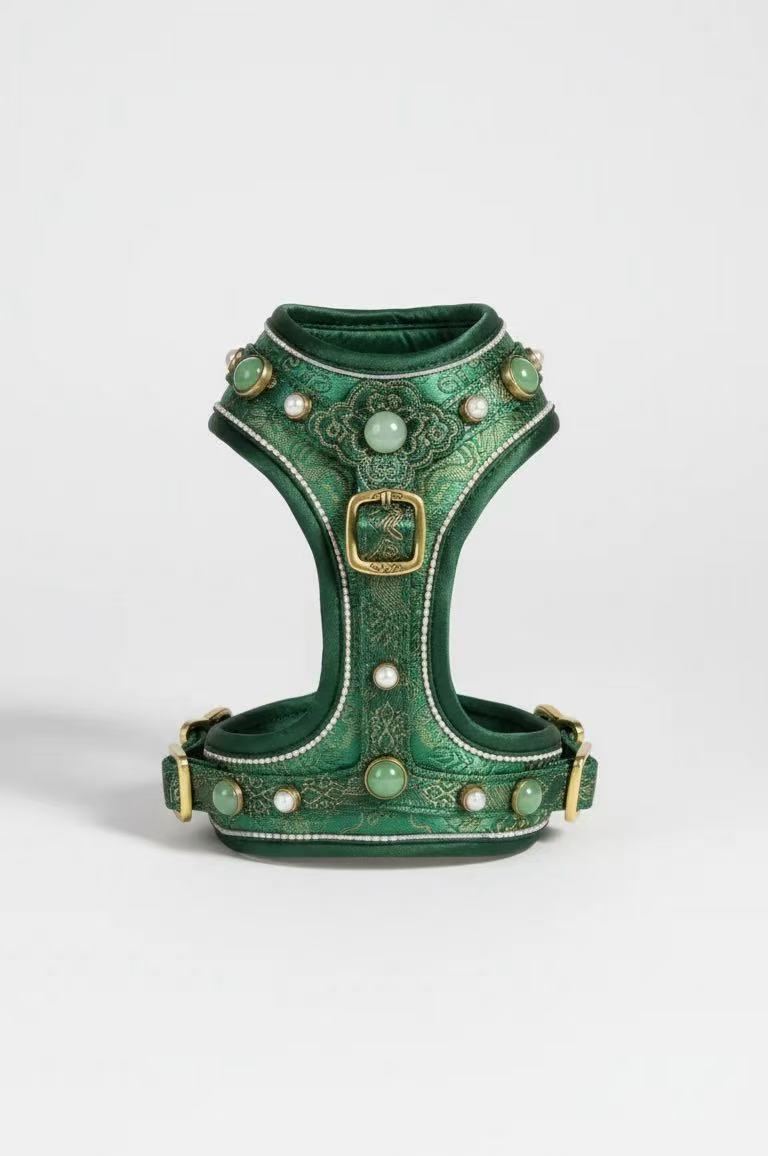Emerald Jade Brocade Luxury Dog Harness