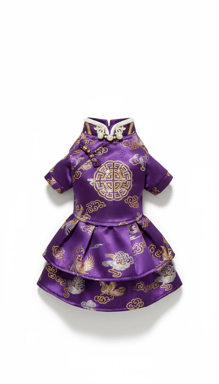 Royal Purple Phoenix Qipao Pet Dress