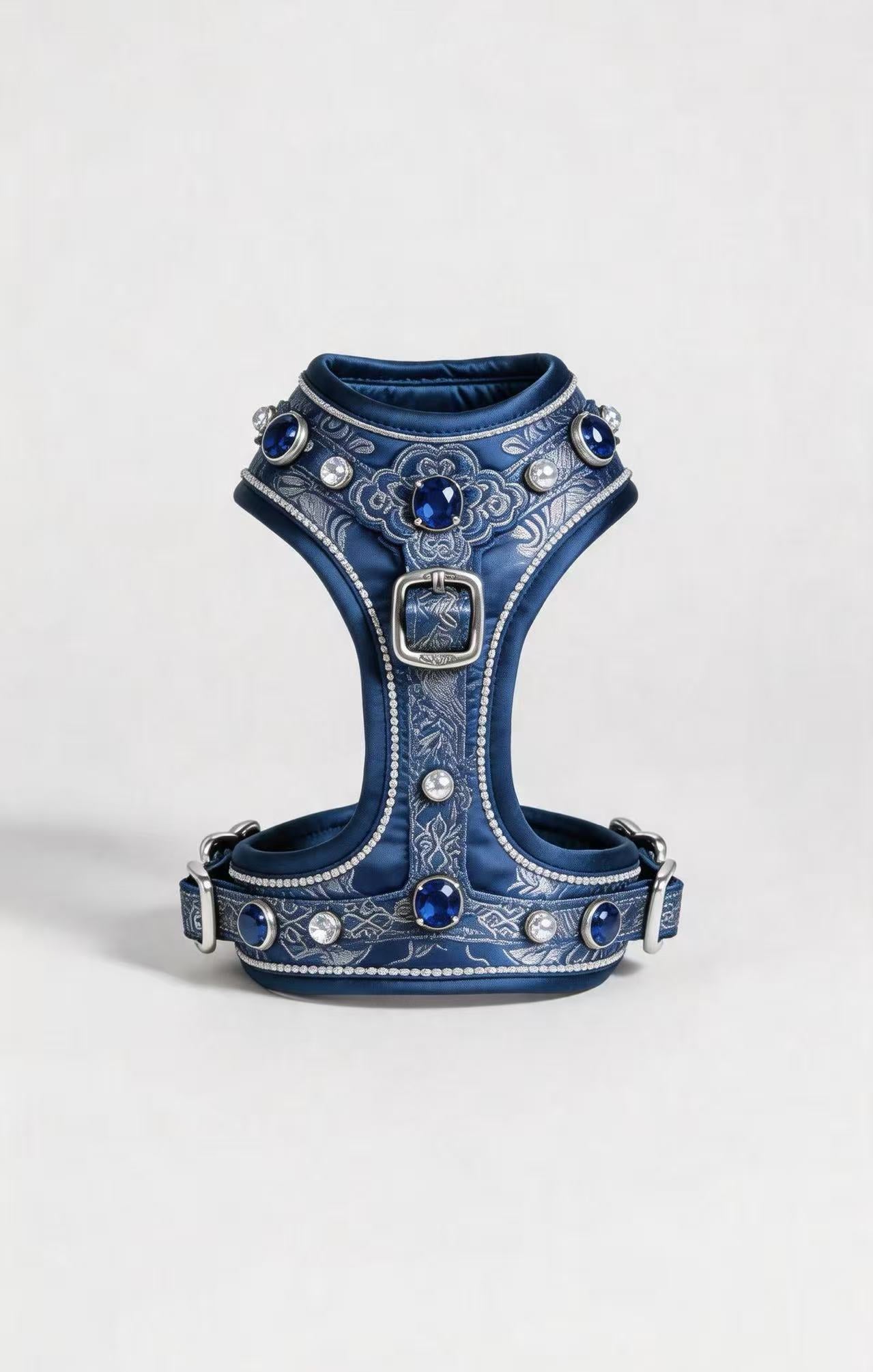 Royal Navy Sapphire & Crystal Brocade Dog Harness