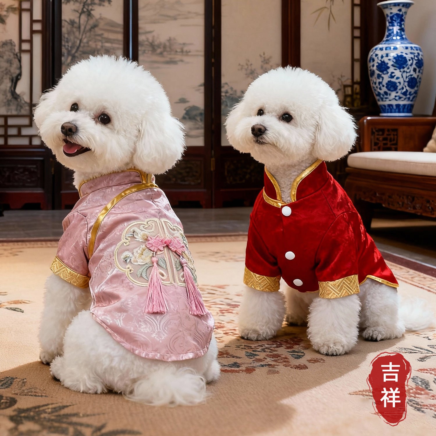 New Chinese-Style Pet Clothing: Traditional-Style Vests for the Lunar New Year—Perfect for Poodles, Bichons, and Pomeranians
