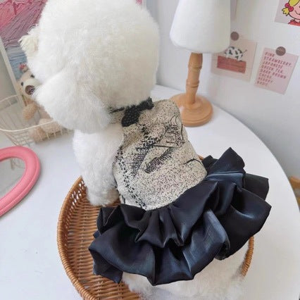 Ink Scent Chinese-Style Tang Suit: Maltese Chinese-Style Qipao with Gold Gradient Kitten Dress for Spring/Summer