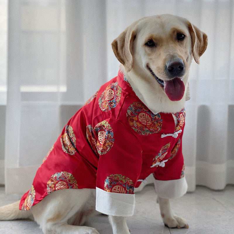 Dog Clothes: Festive Chinese-Style Outfits for Large Breeds—Labrador and Golden Retriever New Year's Tang Suits and New Year Greeting Outfits