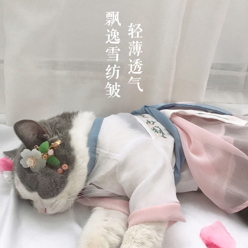 Trendy Hanfu-Style Summer Clothing for Small Dogs: Lightweight Outfits for Poodles and Bichons, as well as Cats—Chinese-Style and Traditional Designs