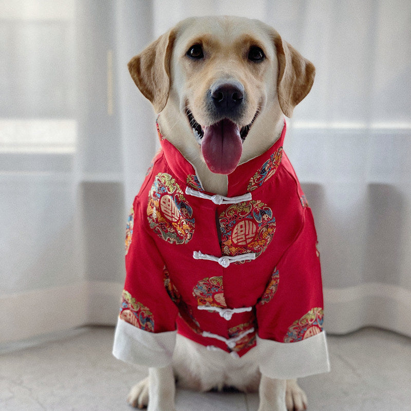 Dog Clothes: Festive Chinese-Style Outfits for Large Breeds—Labrador and Golden Retriever New Year's Tang Suits and New Year Greeting Outfits