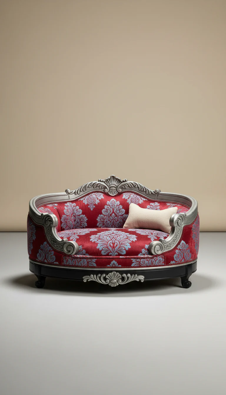 Baroque Royal Pet Sofa Bed — Crimson & Silver