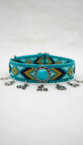 Turquoise Boho Woven Pet Collar with Charm Fringe